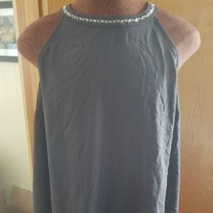 Grey halter tank with beaded neckline. Size 3